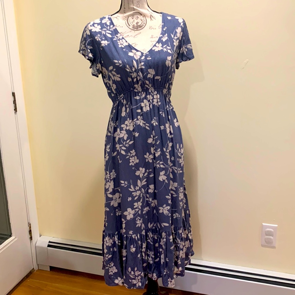 Pinkblush Blue Floral Short Flutter Sleeve Maternity Dress
